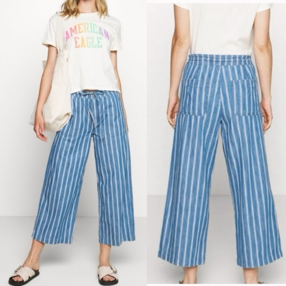 American Eagle Outfitters Blue & White Striped Wide Leg Pants
